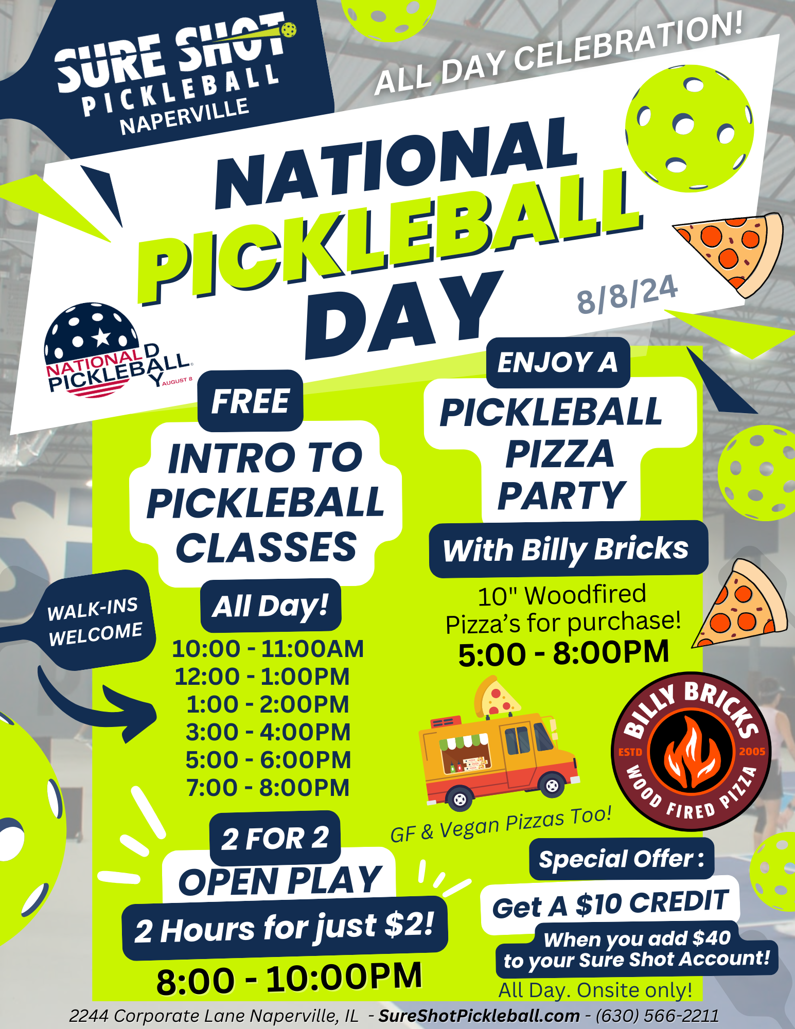 National Pickleball Day Pickleball Pizza Party at Sure Shot Pickleball Naperville IL