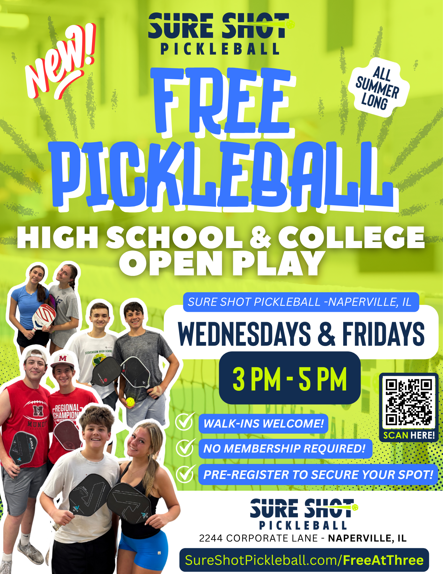 Free Open Play High School College Sure Shot Pickleball Naperville IL