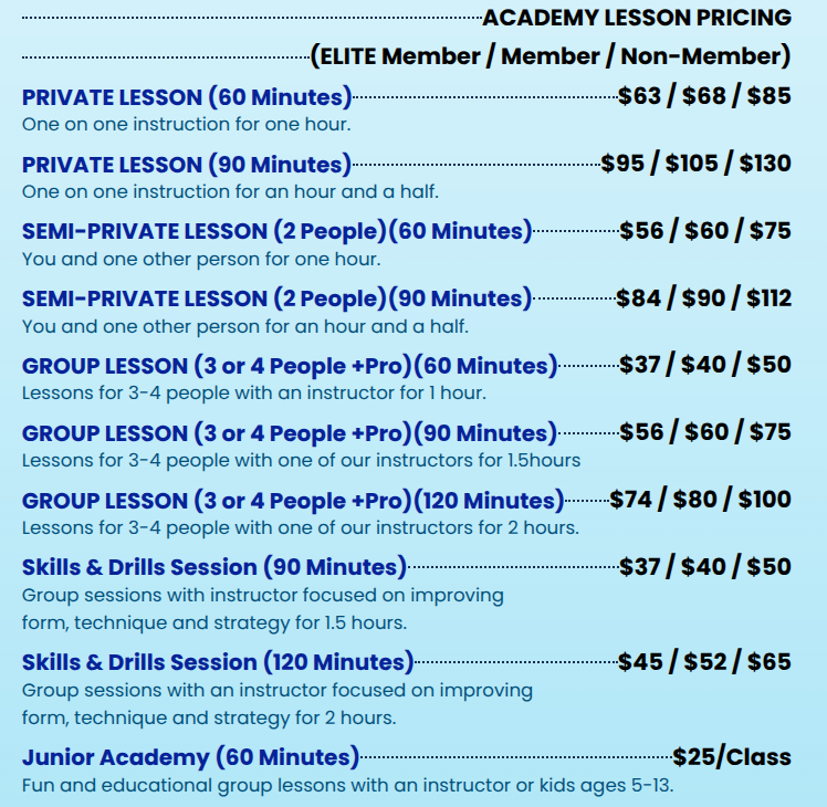 Sure Shot Pickleball Academy Pricing Lessons
